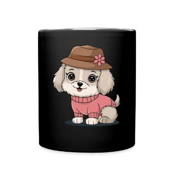 Chien mignon avec chapeau et pull - Mug uni - noir - Devant