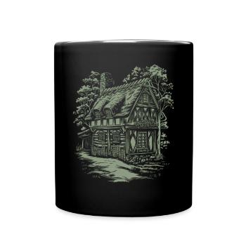 Dunkles Cottagecore Haus im Wald für - Tasse einfarbig - Schwarz - Vorne