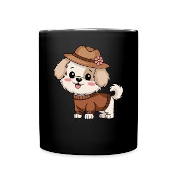 Cute dog with hat and sweater - Full Colour Mug - black - Front