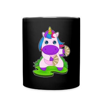 Licorne Éventail à main - Mug uni - noir - Devant
