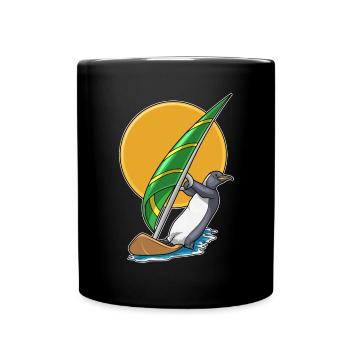 Pinguin Windsurfen Surfbrett Sommer - Tasse einfarbig - Schwarz - Vorne