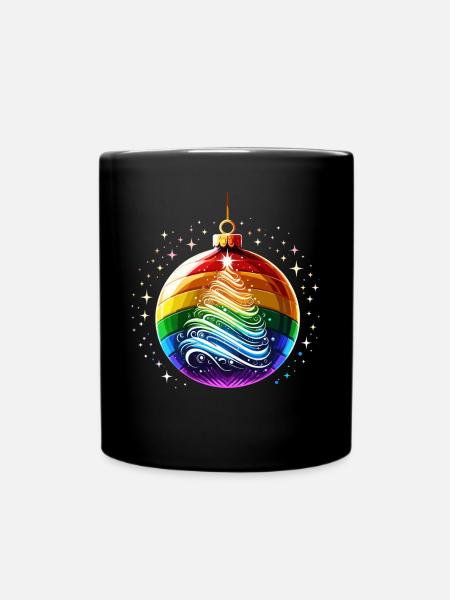 Regenbogen Weihnachtskugel - Tasse einfarbig - Schwarz