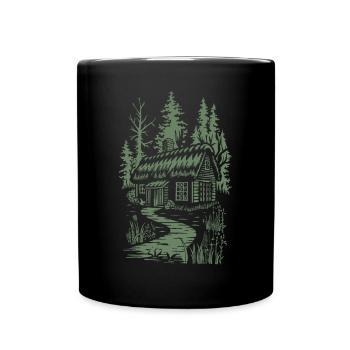 Dark Cottagecore Forest House Motif - Full Colour Mug - black - Front