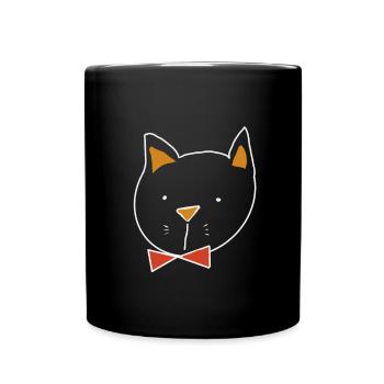 Süße Katze mit Fliege - Tasse einfarbig - Schwarz - Vorne