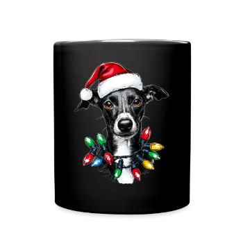 Italian Greyhound Dog Christmas Hat Xmas - Full Colour Mug - black - Front