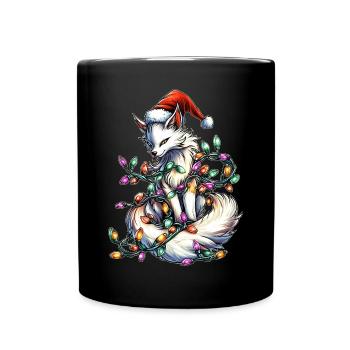 Weißer Kitsune Fuchs Weihnachtsmütze Xmas - Tasse einfarbig - Schwarz - Vorne