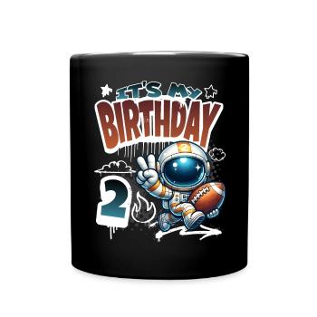 Astronaut 2nd Birthday Football - Full Colour Mug - black - Front