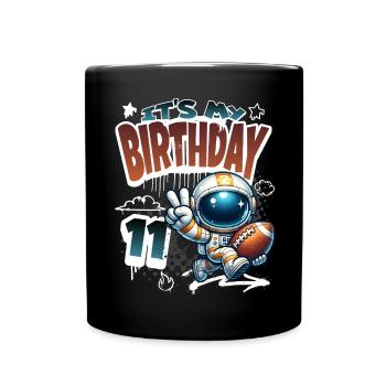 Astronaut 11th Birthday Football - Full Colour Mug - black - Front