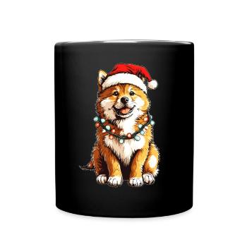Niedlicher Akita Hund Weihnachtsmütze Xmas - Tasse einfarbig - Schwarz - Vorne