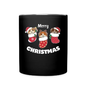 Süße Meerschweinchen in Weihnachtssocke zu - Tasse einfarbig - Schwarz - Vorne