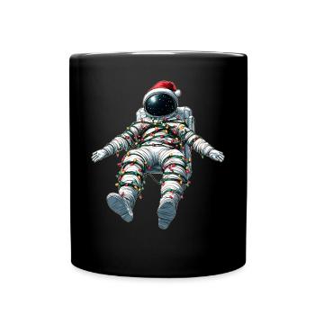 Schwebender Astronaut Weihnachtsmütze Xmas - Tasse einfarbig - Schwarz - Vorne