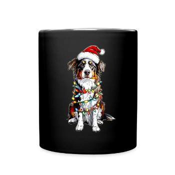 Niedlicher Australian Shepherd Weihnachtshut Xmas - Tasse einfarbig - Schwarz - Vorne