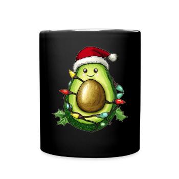 Niedliche Kawaii Avocado Guacamole Weihnachtsmütze - Tasse einfarbig - Schwarz - Vorne