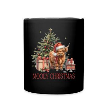 Mooey Christmas Mit Weihnachtsbaum und Geschenken - Tasse einfarbig - Schwarz - Vorne
