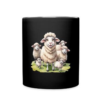 Cute sheep in the meadow - Full Colour Mug - black - Front