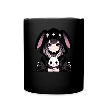 Goth Bunny Anime Girl Kawaii Gothic Creepy - Full Colour Mug - black - Front