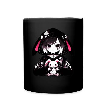 Goth Bunny Anime Girl Kawaii Gothic Creepy - Full Colour Mug - black - Front