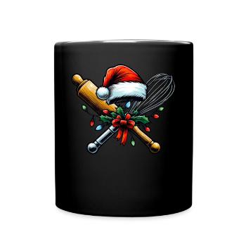 Schneebesen Nudelholz Backen Bäcker Weihnachten Hu - Tasse einfarbig - Schwarz - Vorne