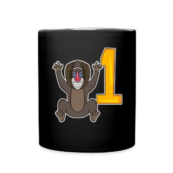 Number 1 Number One - Monkey Motif - Full Colour Mug - black - Front