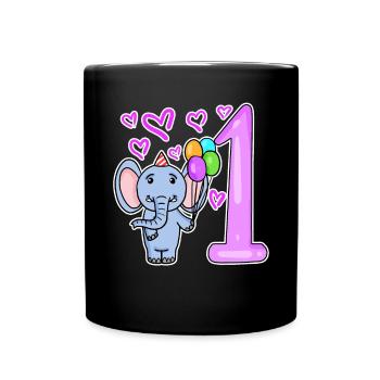 First Birthday Elephant with Balloons - Full Colour Mug - black - Front