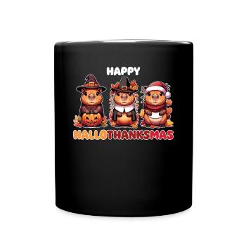 Happy Hallothanksmas Capybara Weihnachts Capybaras - Tasse einfarbig - Schwarz - Vorne