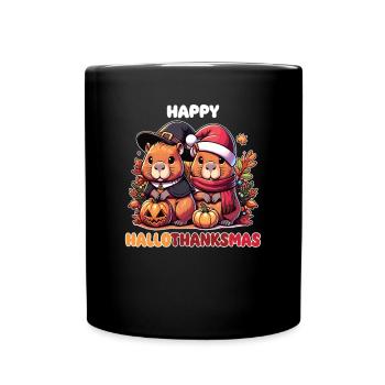 Happy Hallothanksmas Capybara Weihnachts Capybaras - Tasse einfarbig - Schwarz - Vorne