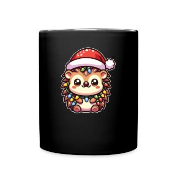 Weihnachtsmütze Weihnachten Lichterkette Igel - Tasse einfarbig - Schwarz - Vorne