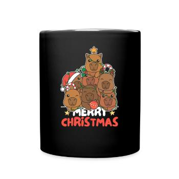 Capybara Weihnachtsbaum frohe Weihnachten - Tasse einfarbig - Schwarz - Vorne