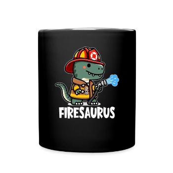Firesaurus with Fire Helmet and Fire Hose - Full Colour Mug - black - Front