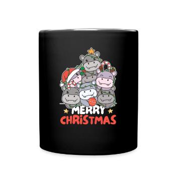 Hippopotame Arbre de Noël Joyeux Noël - Mug uni - noir - Devant