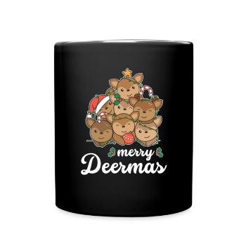 Merry Deermas Pun Deer Christmas - Full Colour Mug - black - Front