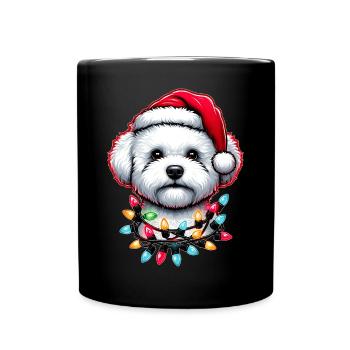 Cute Bichon Frise Dog Santa Hat Xmas - Full Colour Mug - black - Front