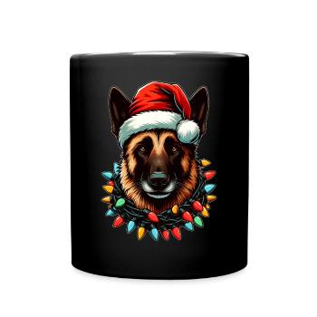 Belgischer Malinois Weihnachtsmütze Xmas - Tasse einfarbig - Schwarz - Vorne