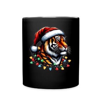Bengalischer Tiger Löwe Weihnachtsmütze Xmas - Tasse einfarbig - Schwarz - Vorne