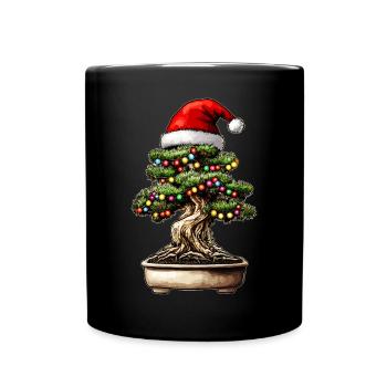 Bonsai Baum Japanische Weihnachtsmütze Xmas - Tasse einfarbig - Schwarz - Vorne