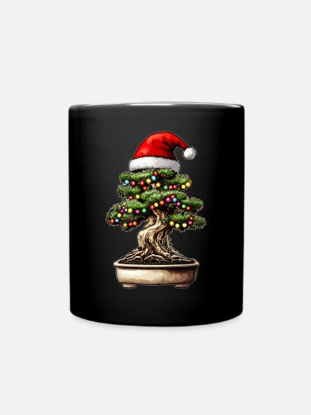 Bonsai Baum Japanische Weihnachtsmütze Xmas - Tasse einfarbig - Schwarz