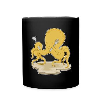 Octopus Cutlery Cooking Kitchen - Full Colour Mug - black - Front