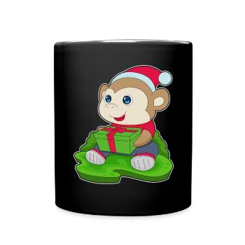 Affe Weihnachten Weihnachtsmütze - Tasse einfarbig - Schwarz - Vorne