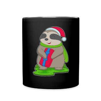 Chapeau de Noël Paresseux - Mug uni - noir - Devant