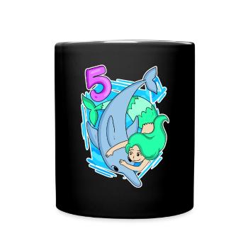 5th Birthday Motif Dolphin - 5 years - Full Colour Mug - black - Front