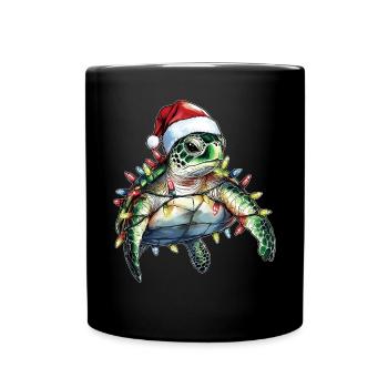Meeresschildkröte Ozean Weihnachtsmütze Xmas - Tasse einfarbig - Schwarz - Vorne