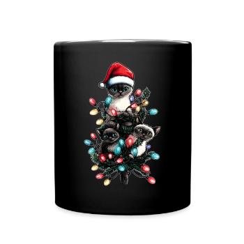 Chat Siamois Bouquet Père Noël Chapeau Noël - Mug uni - noir - Devant