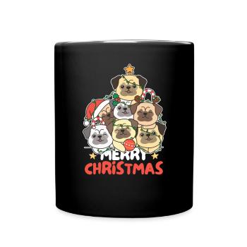 Pug Christmas Tree Merry Christmas - Full Colour Mug - black - Front