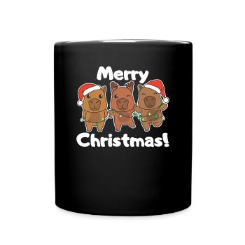 Capybara Weihnachten Winter Tiere Capybara - Tasse einfarbig - Schwarz - Vorne