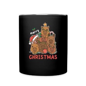 Capybara Weihnachtsbaum frohe Weihnachten - Tasse einfarbig - Schwarz - Vorne