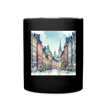 Gamla Stan Stockholm Skandinavien Schweden Frühlin - Tasse einfarbig - Schwarz - Vorne