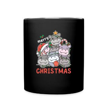 Hippopotame Arbre de Noël Joyeux Noël - Mug uni - noir - Devant