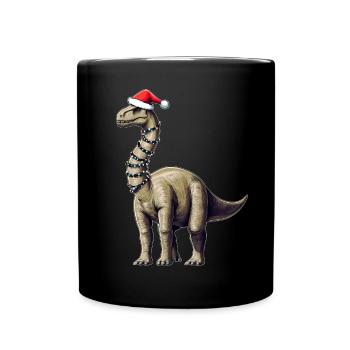 Brontosaurus Dinosaur Santa Hat Xmas - Full Colour Mug - black - Front