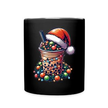 Bubble Tea Boba Milchtee Weihnachtsmütze Xmas - Tasse einfarbig - Schwarz - Vorne