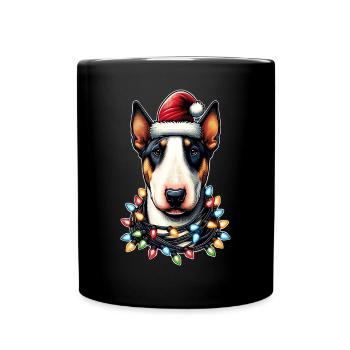 Bull Terrier Dog Christmas Hat Xmas - Full Colour Mug - black - Front